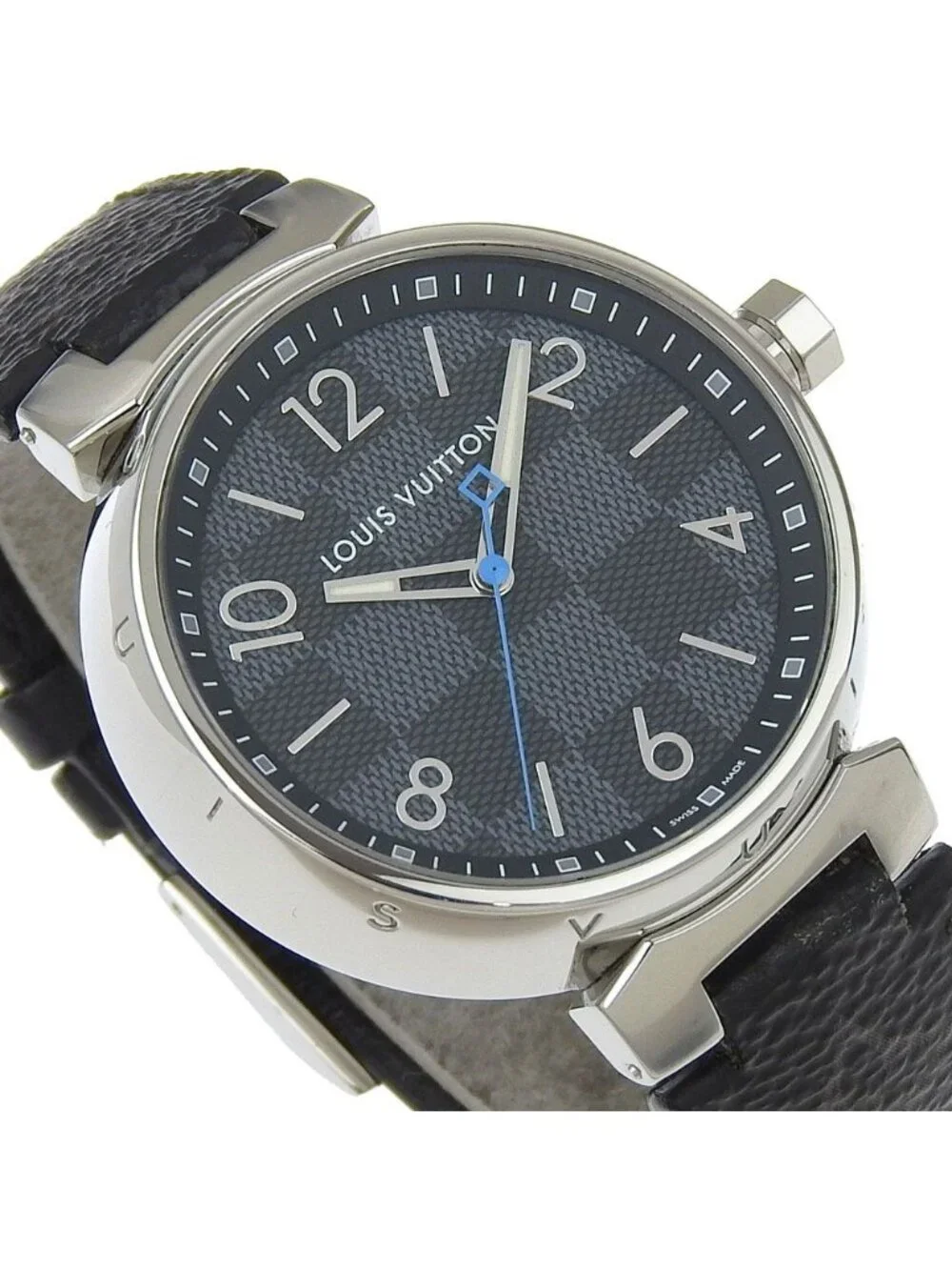 Louis Vuitton Tambour GM Stainless Steel Monogram Eclipse Canvas Quartz Analog